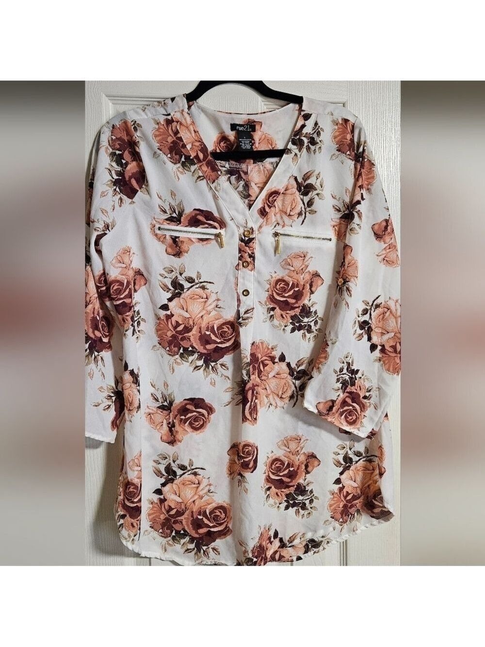 Rue21 Womens 3/4 Sleeve Floral Pattern Blouse Large